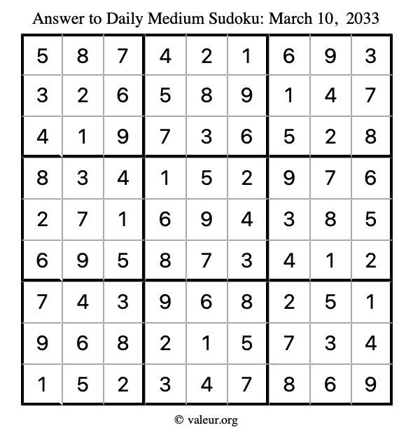 Answer to medium sudoku March 10, 2033