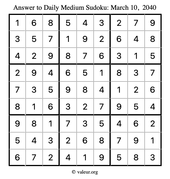 Answer to medium sudoku March 10, 2040