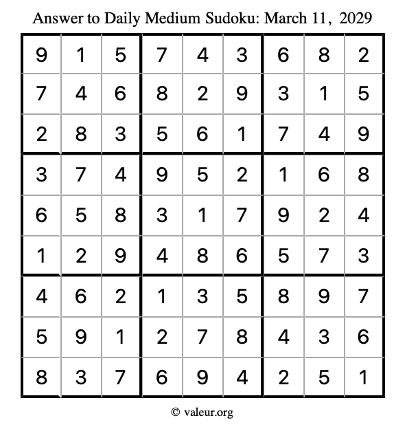 Answer to medium sudoku March 11, 2029