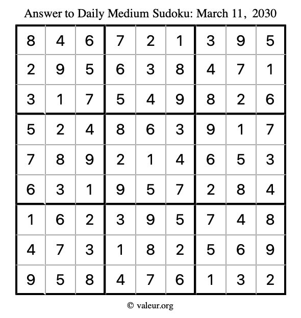 Answer to medium sudoku March 11, 2030