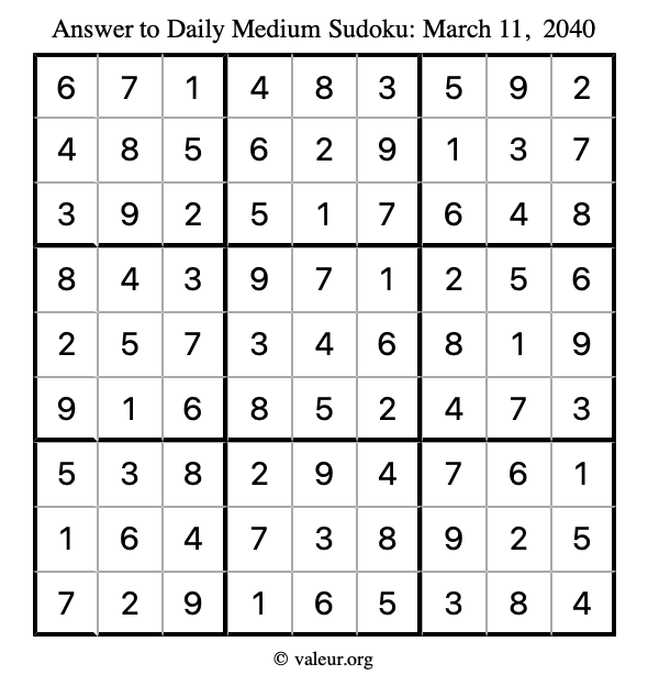 Answer to medium sudoku March 11, 2040