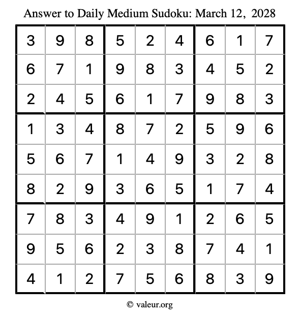 Answer to medium sudoku March 12, 2028