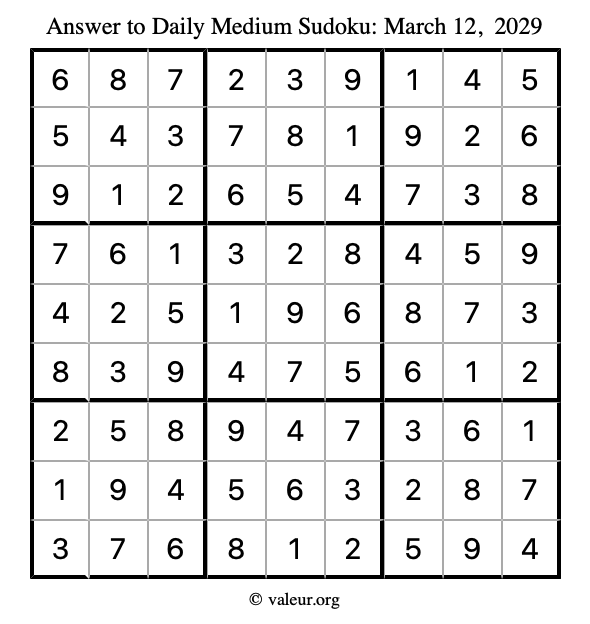 Answer to medium sudoku March 12, 2029