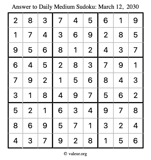 Answer to medium sudoku March 12, 2030