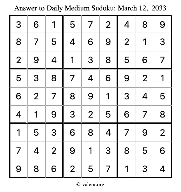 Answer to medium sudoku March 12, 2033