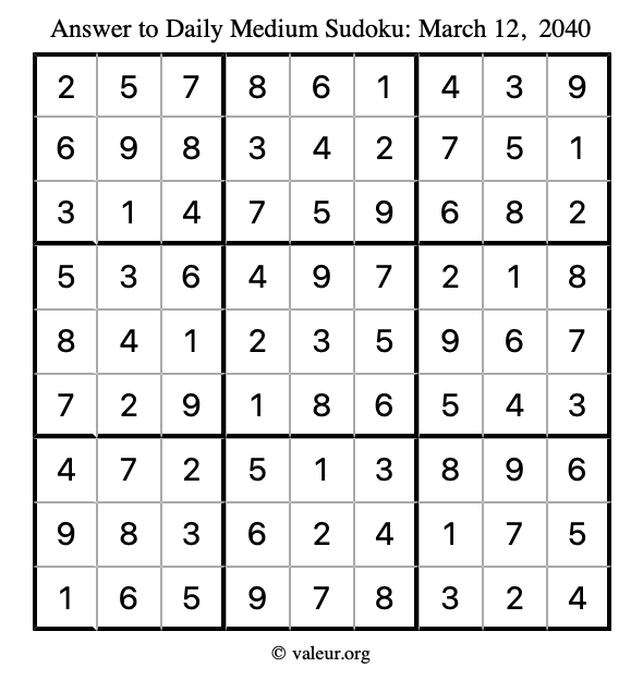 Answer to medium sudoku March 12, 2040