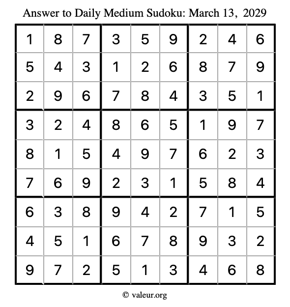 Answer to medium sudoku March 13, 2029