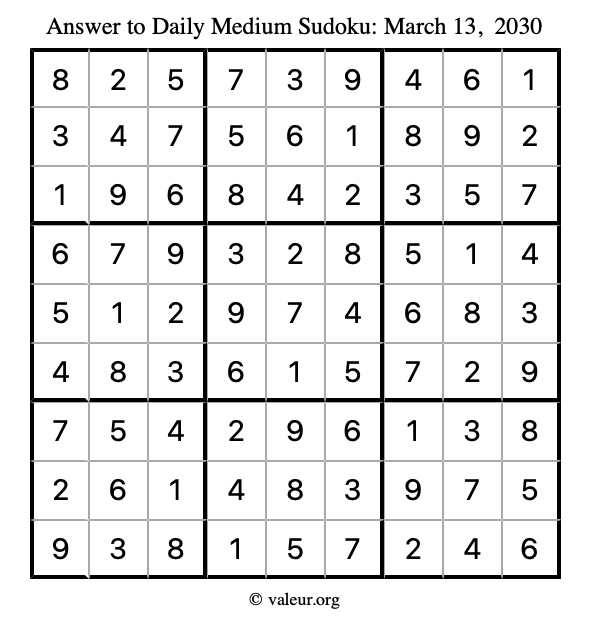 Answer to medium sudoku March 13, 2030