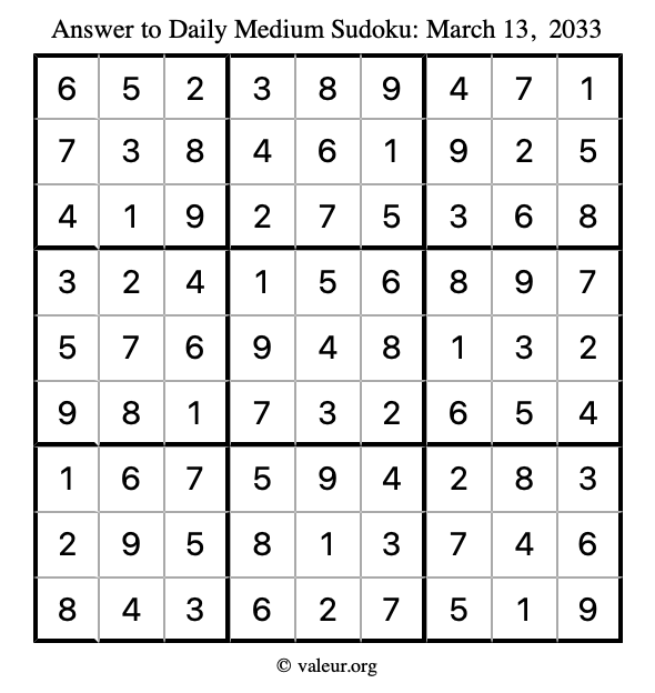 Answer to medium sudoku March 13, 2033