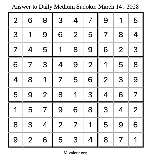 Answer to medium sudoku March 14, 2028