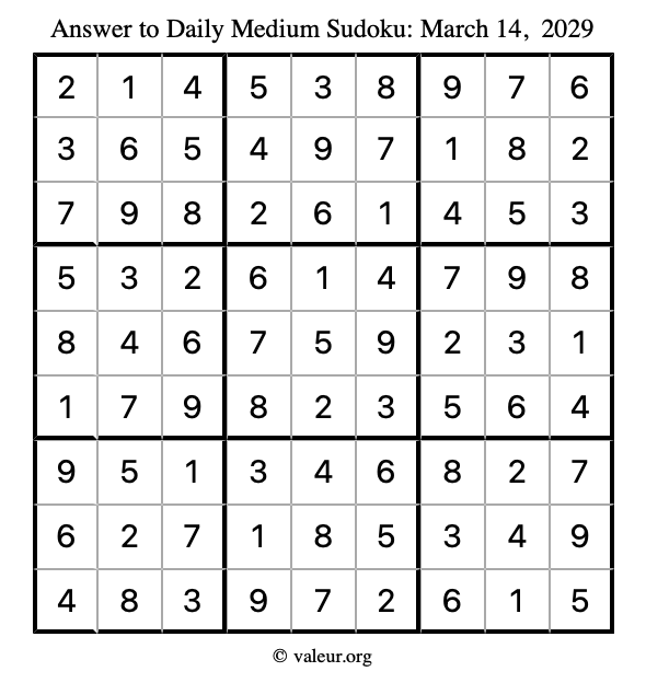 Answer to medium sudoku March 14, 2029