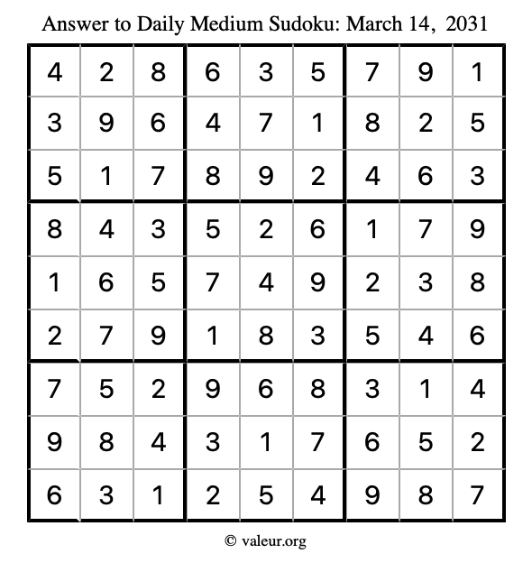 Answer to medium sudoku March 14, 2031