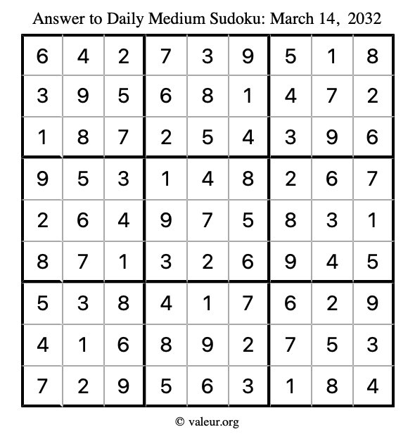Answer to medium sudoku March 14, 2032