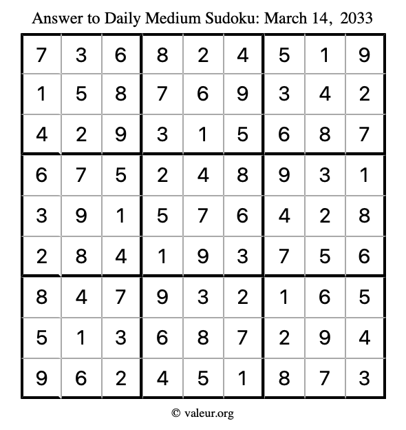 Answer to medium sudoku March 14, 2033