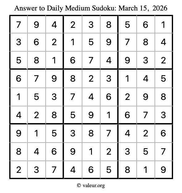 Answer to medium sudoku March 15, 2026