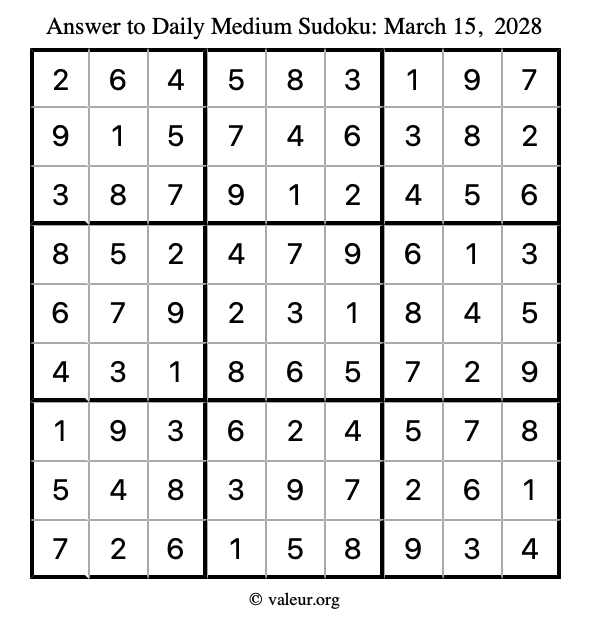 Answer to medium sudoku March 15, 2028