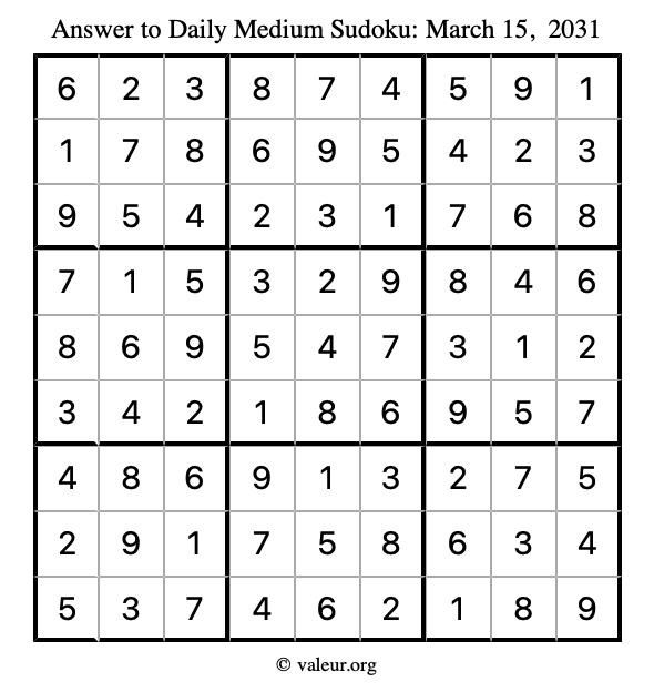 Answer to medium sudoku March 15, 2031