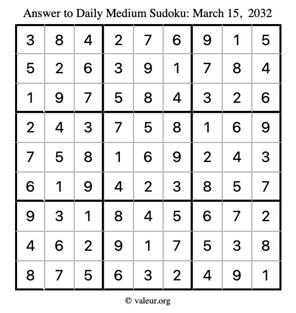 Answer to medium sudoku March 15, 2032