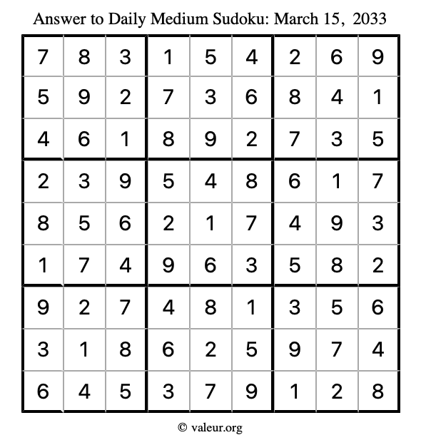 Answer to medium sudoku March 15, 2033