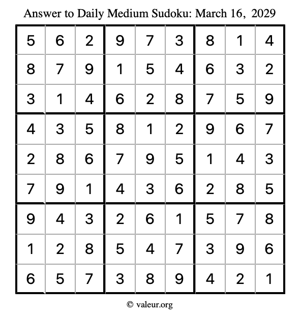 Answer to medium sudoku March 16, 2029