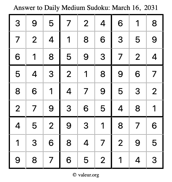 Answer to medium sudoku March 16, 2031