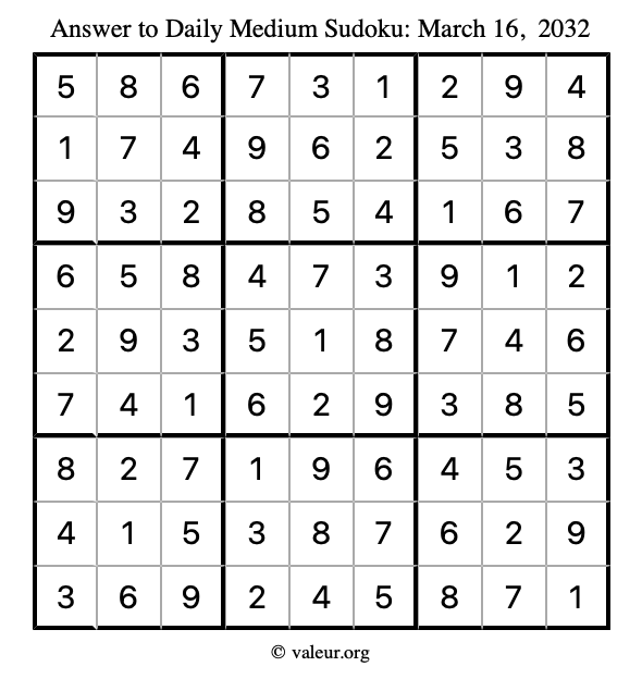 Answer to medium sudoku March 16, 2032