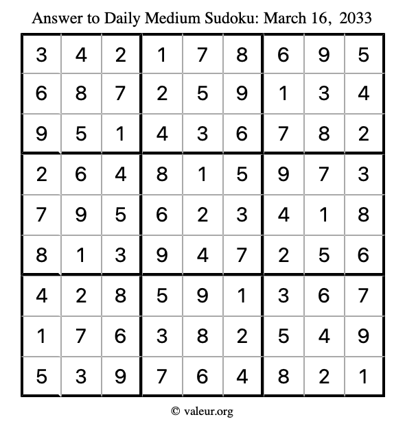 Answer to medium sudoku March 16, 2033