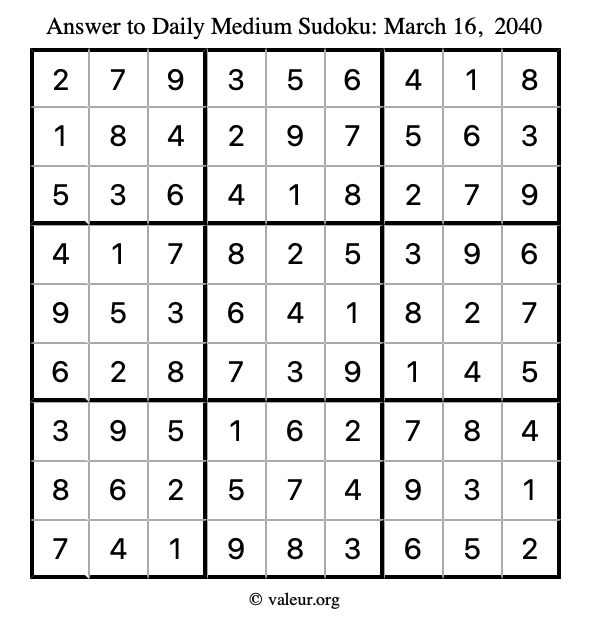 Answer to medium sudoku March 16, 2040