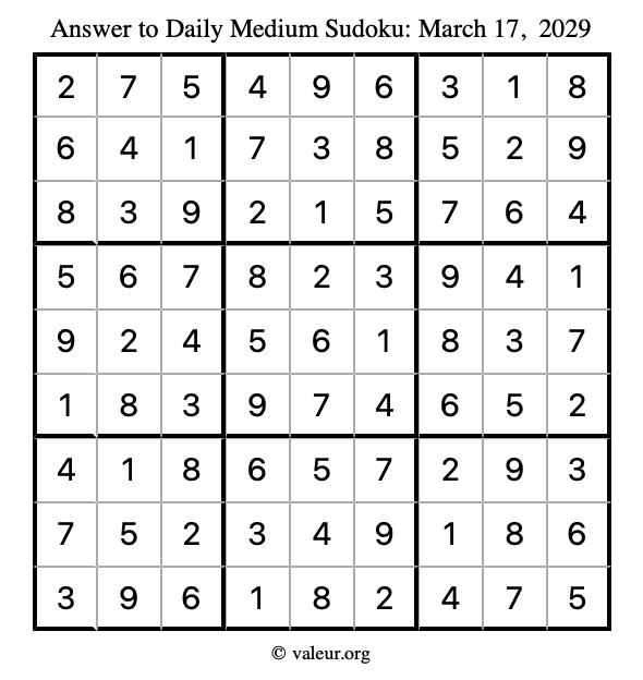 Answer to medium sudoku March 17, 2029