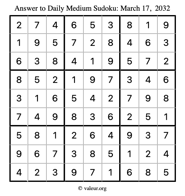 Answer to medium sudoku March 17, 2032