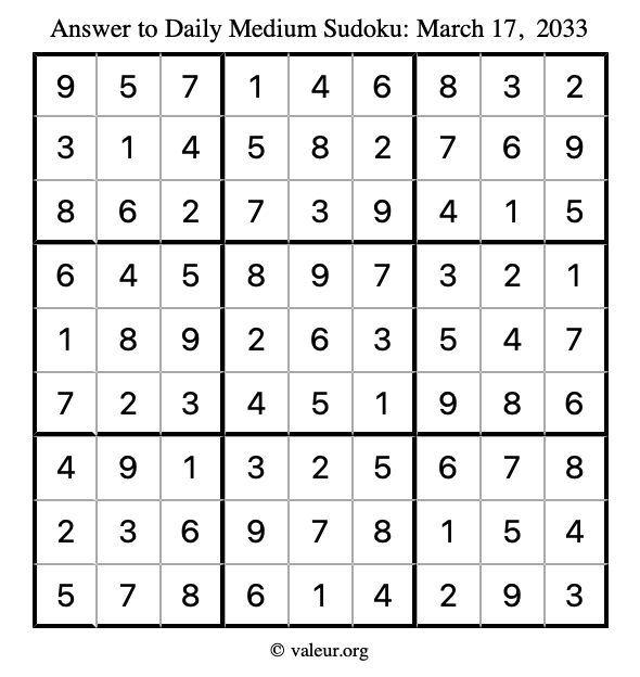 Answer to medium sudoku March 17, 2033