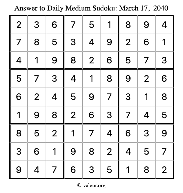 Answer to medium sudoku March 17, 2040