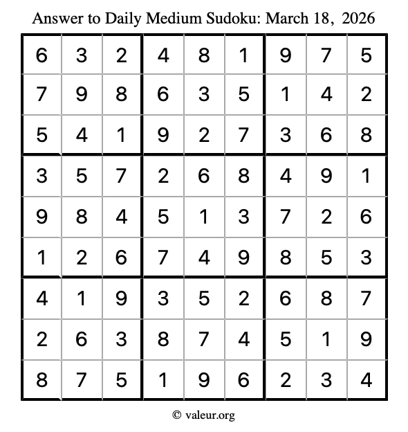 Answer to medium sudoku March 18, 2026