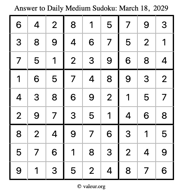 Answer to medium sudoku March 18, 2029