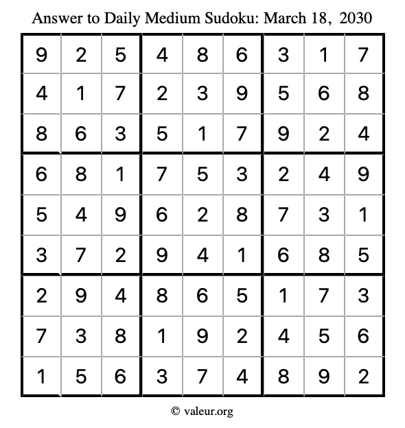 Answer to medium sudoku March 18, 2030