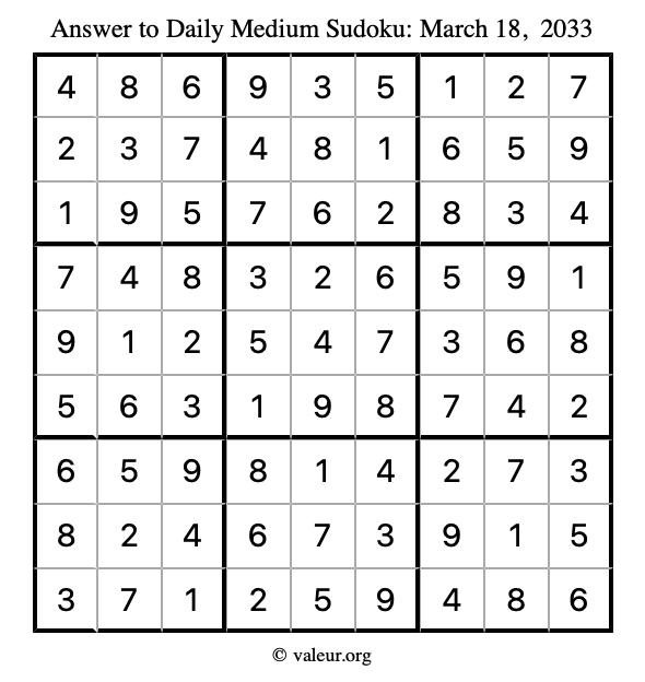 Answer to medium sudoku March 18, 2033