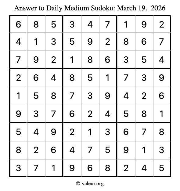 Answer to medium sudoku March 19, 2026