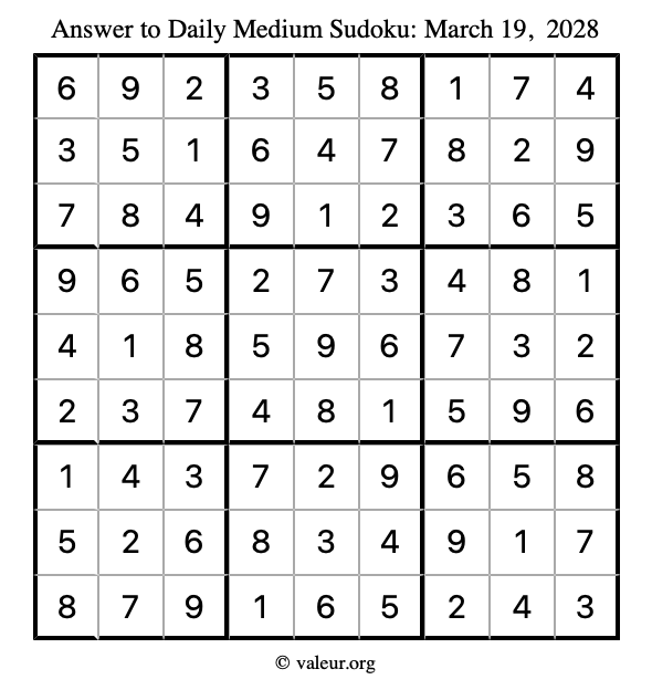 Answer to medium sudoku March 19, 2028