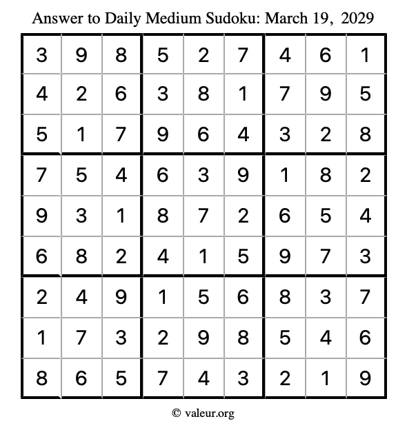 Answer to medium sudoku March 19, 2029