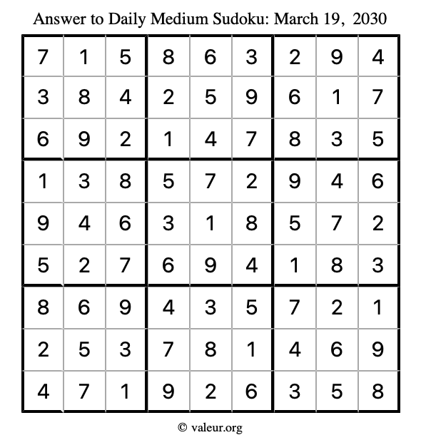 Answer to medium sudoku March 19, 2030