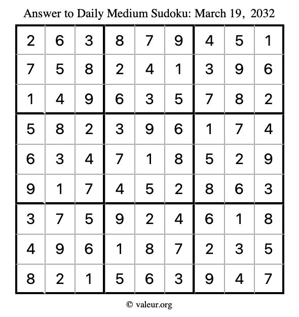 Answer to medium sudoku March 19, 2032
