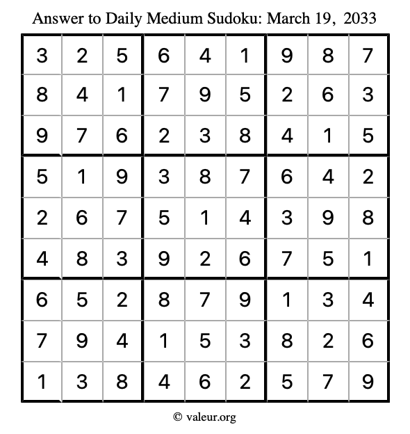 Answer to medium sudoku March 19, 2033