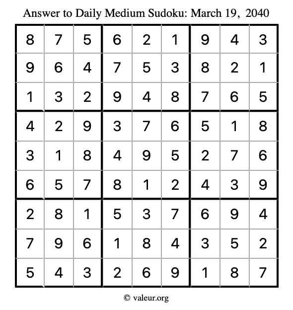 Answer to medium sudoku March 19, 2040