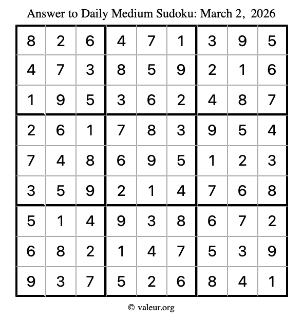Answer to medium sudoku March 2, 2026