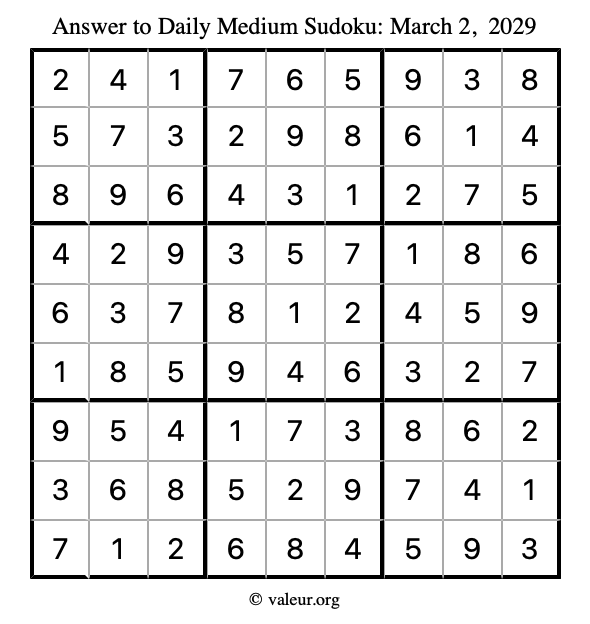 Answer to medium sudoku March 2, 2029