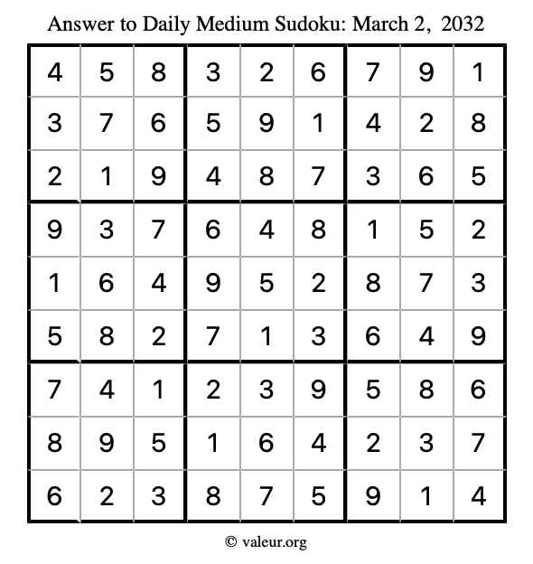 Answer to medium sudoku March 2, 2032