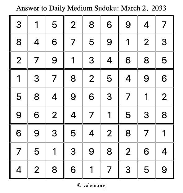 Answer to medium sudoku March 2, 2033