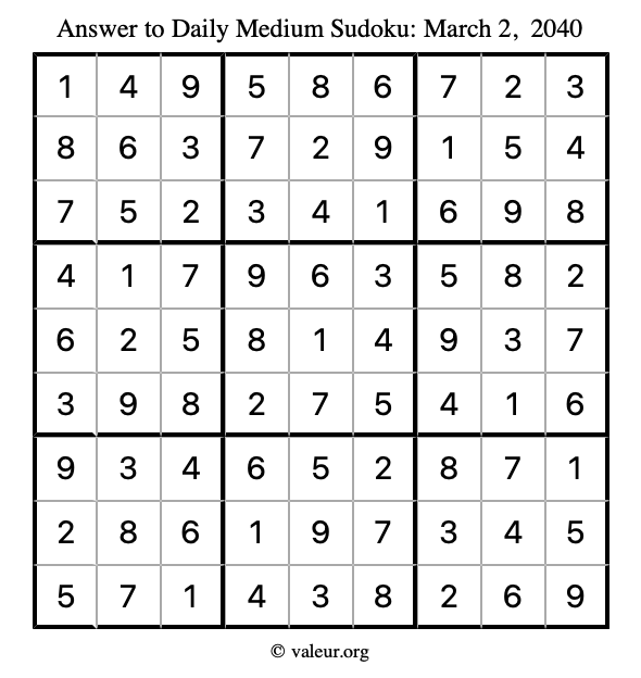Answer to medium sudoku March 2, 2040