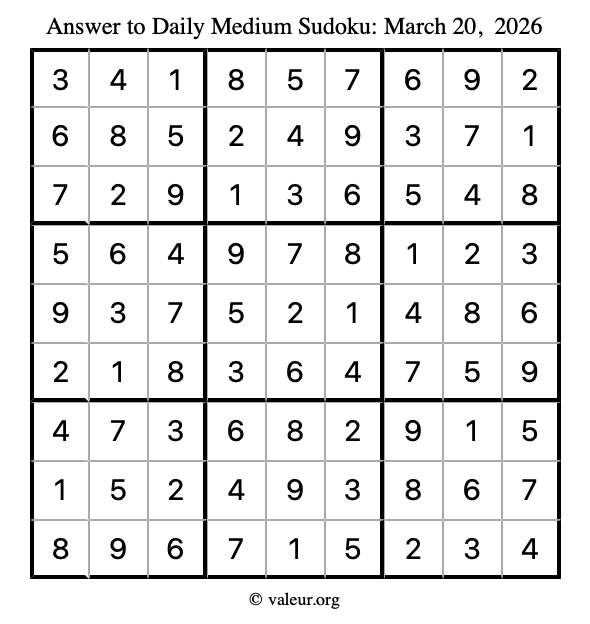 Answer to medium sudoku March 20, 2026