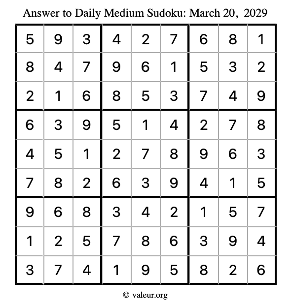 Answer to medium sudoku March 20, 2029